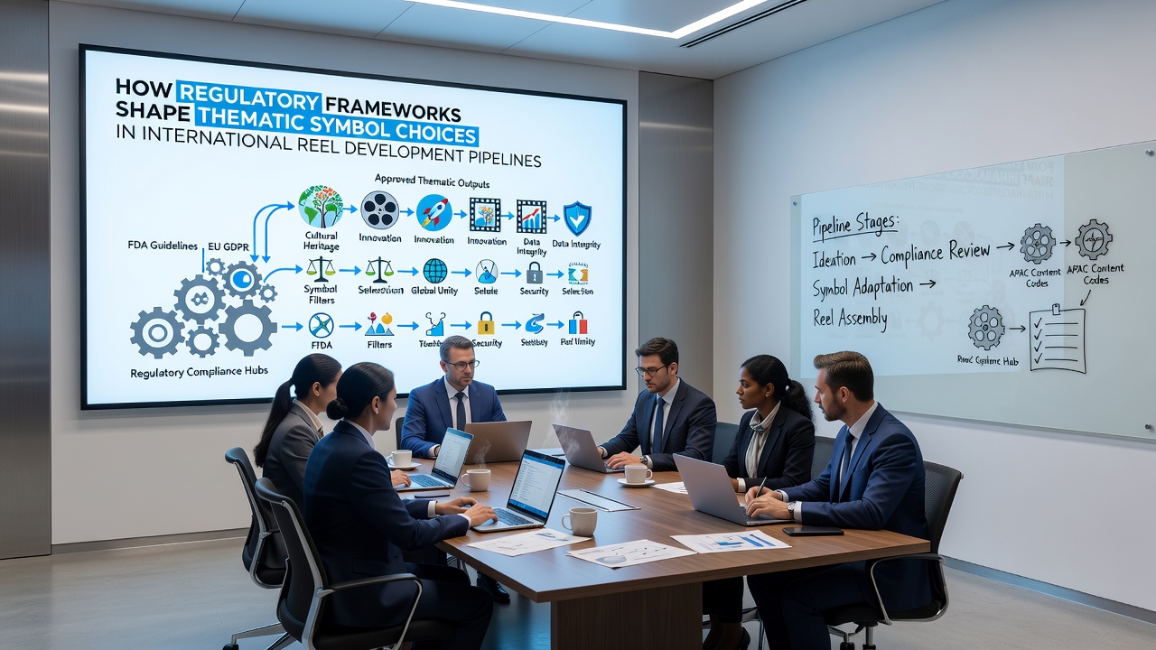Developers reviewing compliance checklists for slot symbols in an October 2026 meeting