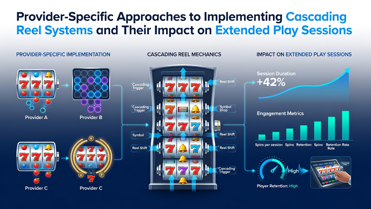 Diagram showing cascading reel mechanics across different software provider implementations in slot games